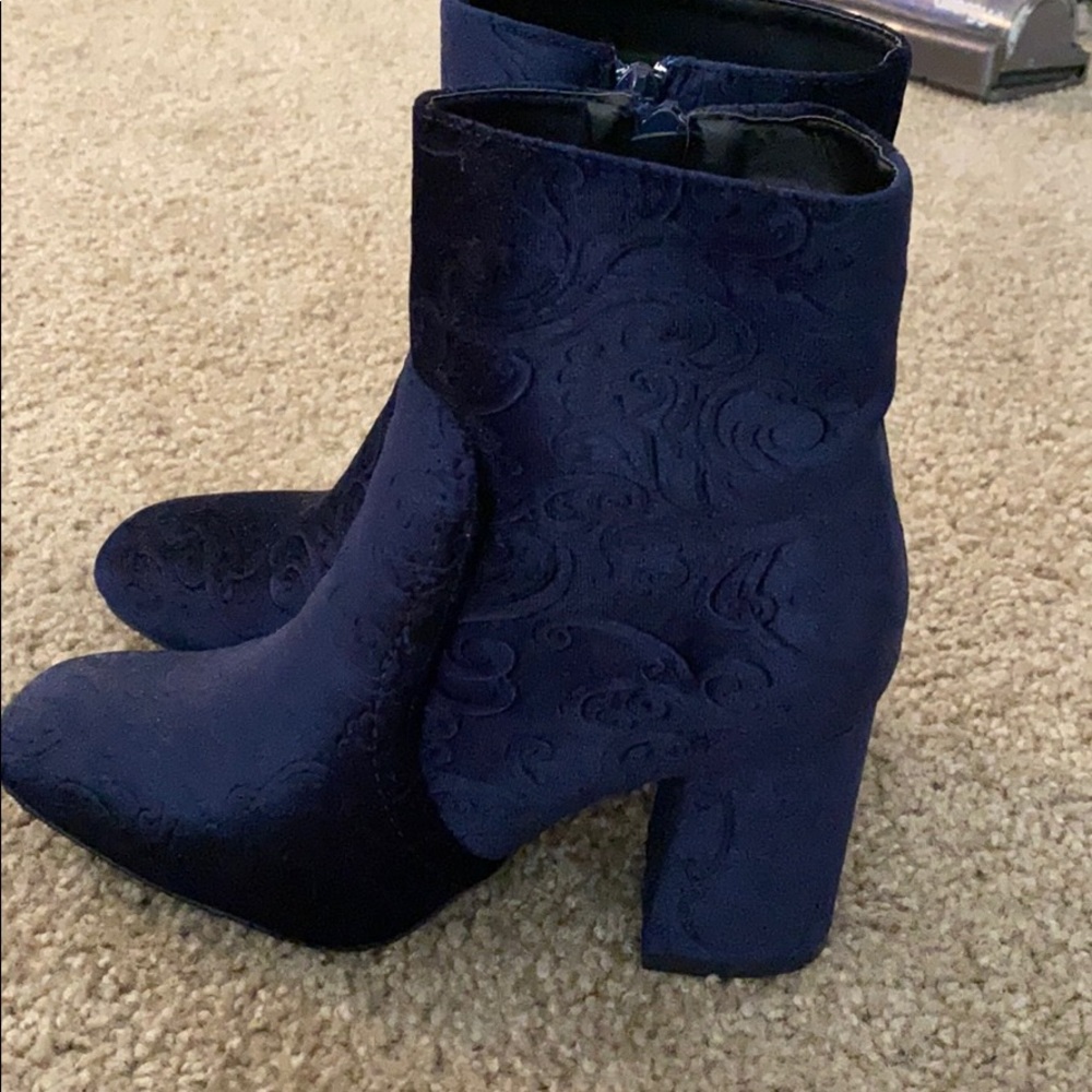 Brand New Navy Blue velvet booties